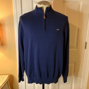 EUC Men's Vineyard Vines Quarter Zip Navy Blue Pullover Sweater Size LARGE